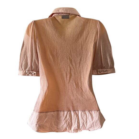 CITY UNLTD Blush Pink Mesh Blouse Size Small Button Front Short Sleeves - Picture 4 of 8